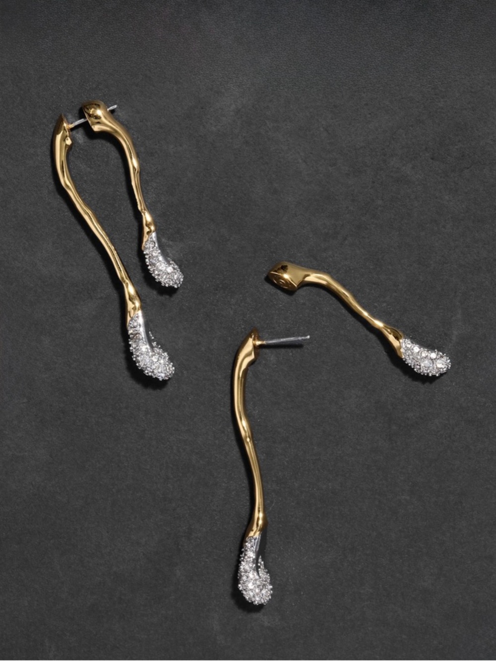 NEW Alexis Bittar Solanales Earrings Front Back Double Drop Gold Clear JN21 - Picture 5 of 11
